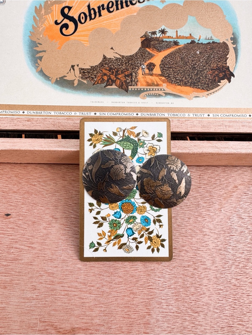 Vintage Bronze Embossed Floral Earrings
